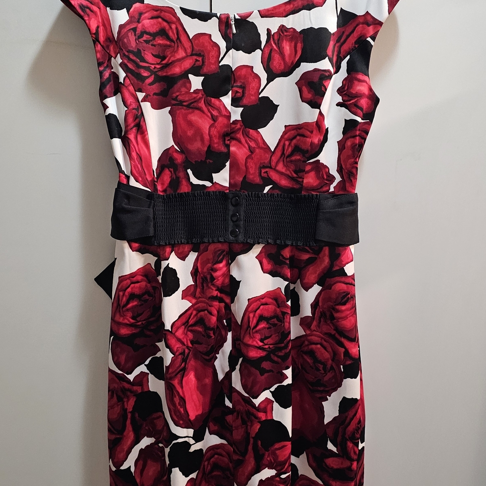 White House Black Market Red and Black Rose Midi Dress - Picture 2 of 5